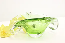 Green Art Glass Vintage Blown Centerpiece Sculpture, Signed #48787