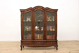 Country French Vintage Carved Teak Display Cabinet Bookcase #50082