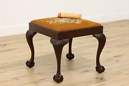 Georgian Design Antique Mahogany & Needlepoint Footstool #49500