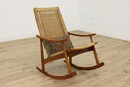 Czech Midcentury Modern Vintage Rope & Beech Rocking Chair #49938