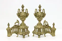 Pair French Antique Bronze Fireplace Fire Dog Chenets Casier #49676