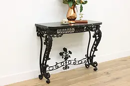Victorian Antique Iron & Marble Sofa or Hall Console Flowers #50293
