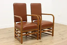 Pair of Art Deco Vintage Oak Office or Library Chairs #48928