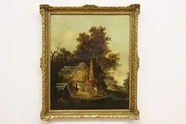Forest Farmyard Antique Original Oil Painting, Johnson 35.5" #50284