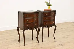 Pair of French Design Antique Carved Nightstands End Tables #50207