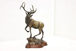 Bronze Elk Vintage Sculpture on Mahogany Base, Slancik #50115