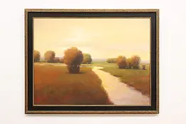 River Landscape Vintage Original Oil Painting, AB 46" #50196