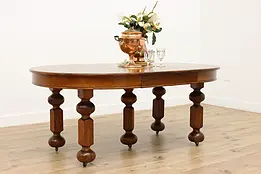 Victorian Farmhouse Antique Round Oak Dining Table, 2 Leaves #50101