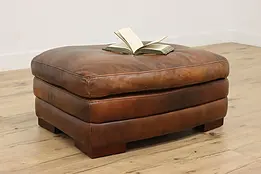 Traditional Vintage Chocolate Leather Ottoman or Small Bench #48696