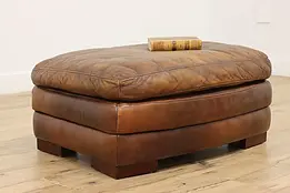Traditional Vintage Chocolate Leather Ottoman or Small Bench #48697