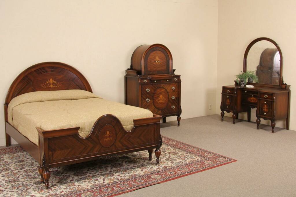 Sold Marquetry 1920 S Full Size Antique Bedroom Set 3