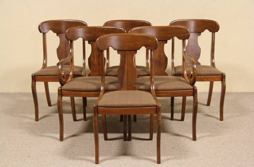 SOLD - Set of 6 Empire Cherry 1940 Vintage Dining Chairs - Harp Gallery