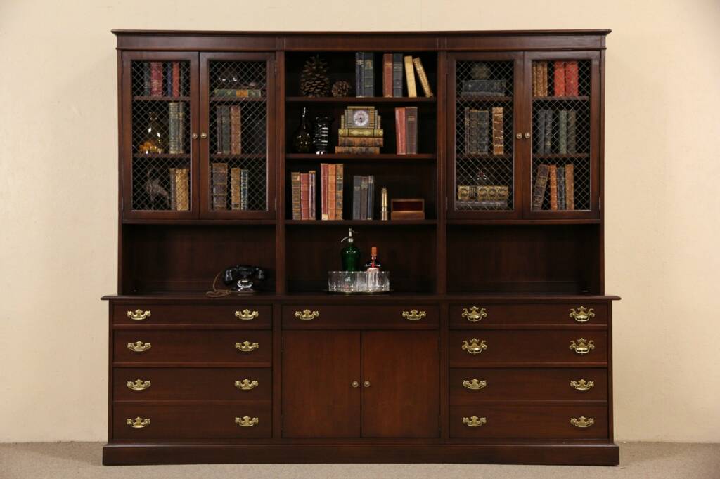 SOLD - Executive Vintage Walnut Credenza & Lateral File, Bookcase Top