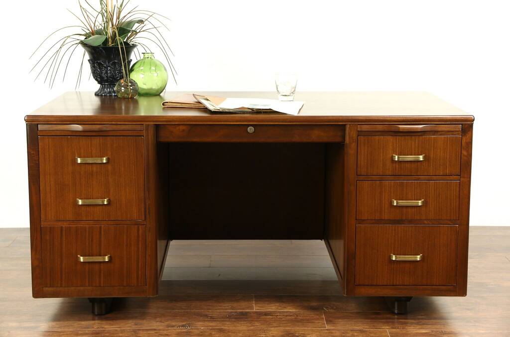 SOLD - Midcentury Modern 1950&#039;s Vintage Executive Desk, Signed Leopold