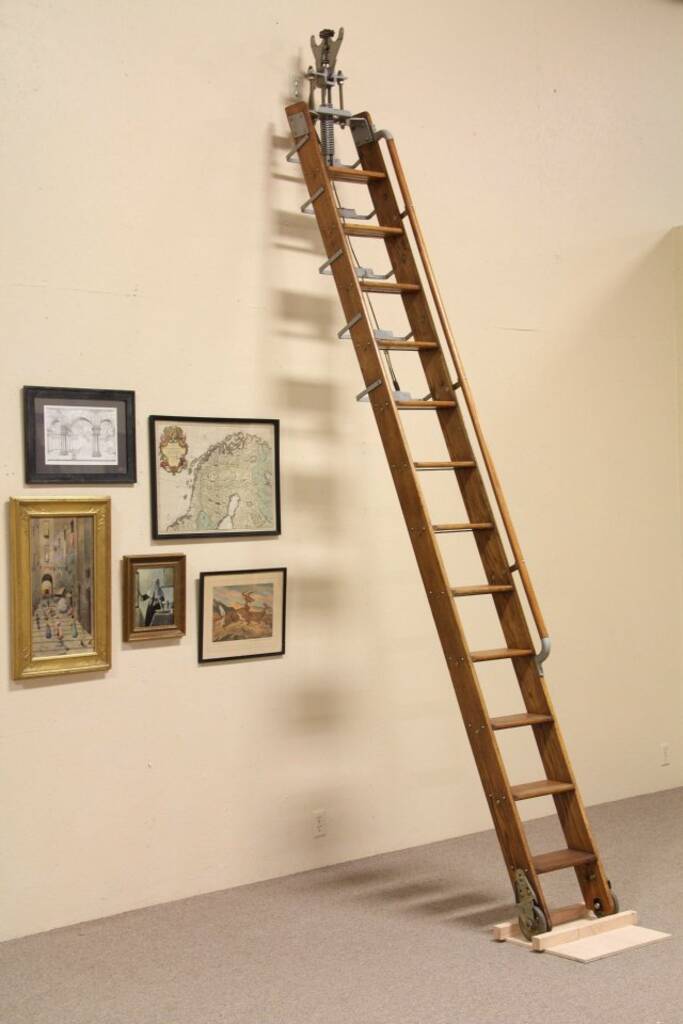 SOLD - Putnam Rolling Ladder, 11&#039; Library or Loft - Harp Gallery