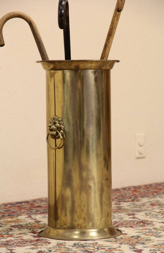 SOLD - Victorian 1910 Antique Brass Umbrella Stand Cane Holder, Lion