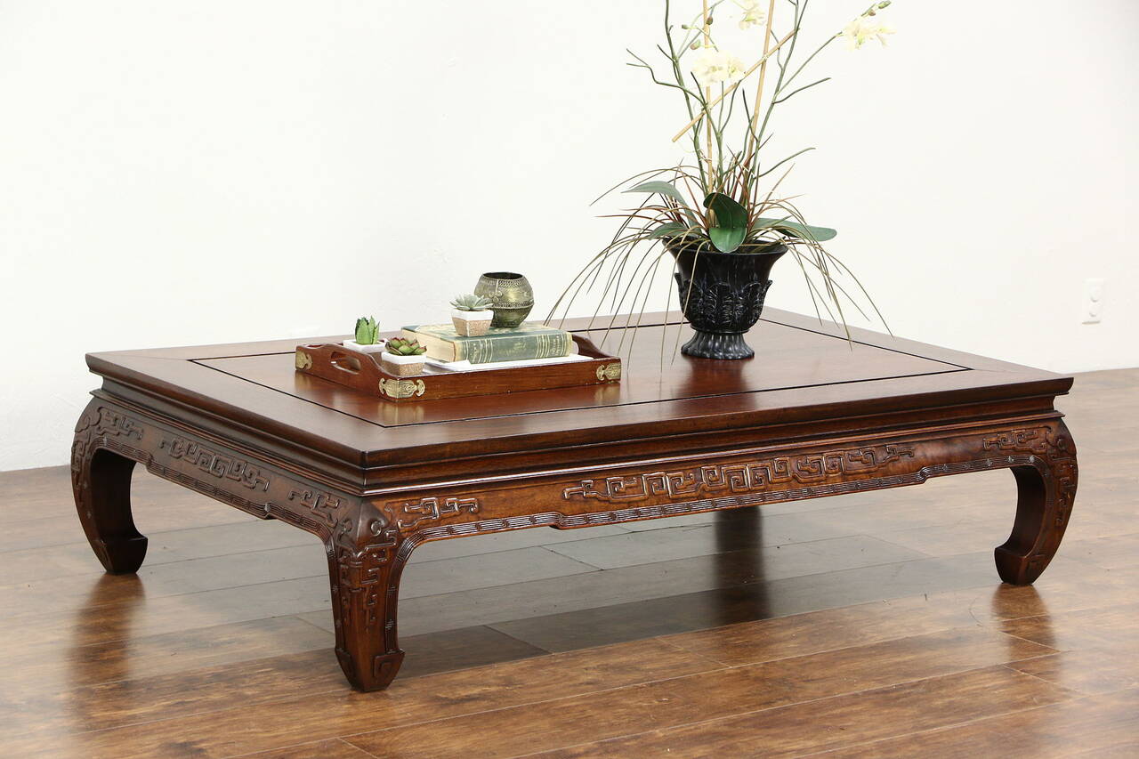 Traditional Chinese Carved Rosewood Vintage Dining Table or Coffee
