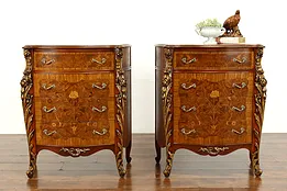 Pair of French Style Vintage Marquetry Nightstands, Chests or End Tables #39573