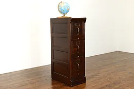 Oak Antique 3 Drawer Tip Front Office File Cabinet, Globe #39519