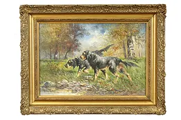 Gordon Setters Dogs Original Antique Watercolor Painting, Fisher 29.5" #38681