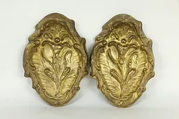Pair of Victorian Antique Gold Plated Lily Flower Valance Fragment #35191