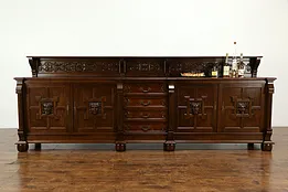 Oak Antique 11' Sideboard, Server, Buffet, Back Bar or TV Console, Faces #35600