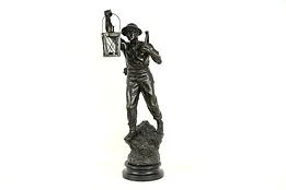 Coal Miner with Pickax, Antique 1900's French Statue, Signed J. Becox #31315