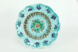 Victorian Antique Majolica Flower Plate, 7 3/4" Round, Signed U&CS #35539