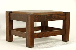 Mission Oak Arts & Crafts Antique Craftsman Leather Footstool #37092