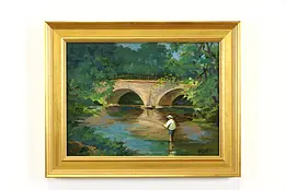 Fishing in the Breeches Boiling Springs Original Oil Painting E Blust 20" #37205