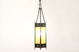Gothic Antique Hexagonal Light Fixture, Stained Glass Church Salvage #37454