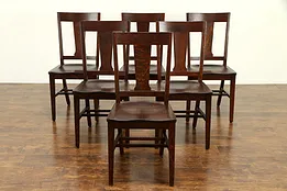 Set of 6 Arts & Crafts Mission Oak Antique Craftsman Dining Chairs #32309