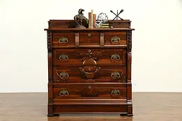 Victorian Antique Walnut  & Burl Chest or Dresser, Carved Eagle & Globe #32686
