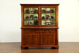 Walnut Antique 1840 Pantry Cupboard or China Cabinet, Wavy Glass  #33000