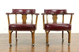 Pair of Bank of London Leather Rolling Library or Game Chairs #33287