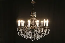 Dark Bronze 12 Candle 3' Chandelier, Crystal Prisms, Ball & Swags #33628
