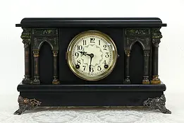 Victorian Antique Mantel Clock, Gothic Pillars, Sessions #34449