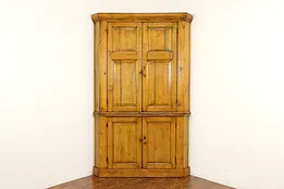 Farmhouse Antique Primitive Irish Country Pine Corner Cabinet or Cupboard #34394