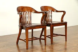 Pair of 1910 Antique Birch Hardwood Banker, Desk or Office Chairs #32549
