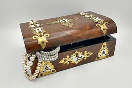 Victorian Antique Walnut & Brass Antique Jewelry Box, Silk Lined, Lock #35623