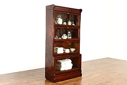 Lawyer Stacking 4 Section Antique Bookcase, Spring Doors & Wavy Glass  #33674