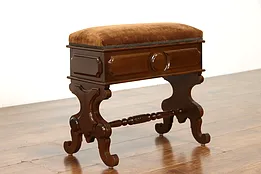 Victorian Antique Carved Walnut Slipper Bench With Storage Compartment  #39120