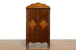 Art Deco Vintage Walnut & Birdseye Maple Armoire Chifferobe, Cedar Closet #40088