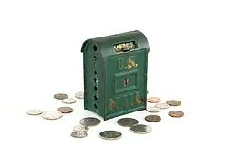 Cast Iron Antique US Mail Mailbox Coin Bank, Hinged Lid, Original Paint #40534