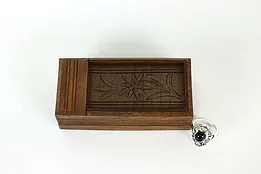 Swiss Vintage Miniature Puzzle Box, Hand Carved Flowers & Roll Top #41278