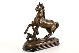 Wild Rearing Horse Bronze Finish Statue Antique Sculpture, Signed #41025