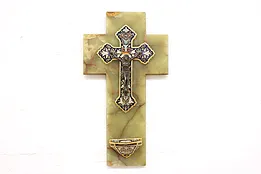 French Antique Champleve Enamel, Gold & Onyx Wall Cross #42557