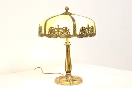 Stained Glass 6 Curved Panel Shade Antique Office or Library Desk Lamp #41242