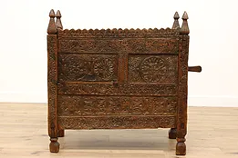 Bali Hand Carved Pine Antique marriage or Dowry Chest, Sliding Door #35103