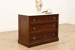 Victorian Antique Carved Walnut Linen Chest or Nightstand, Marble Top #36492